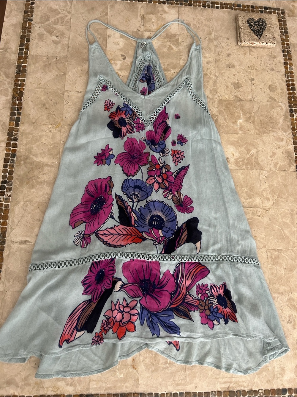 Intimately Free People Floral Slip Tunic Mini Dress Seafoam Green Size M